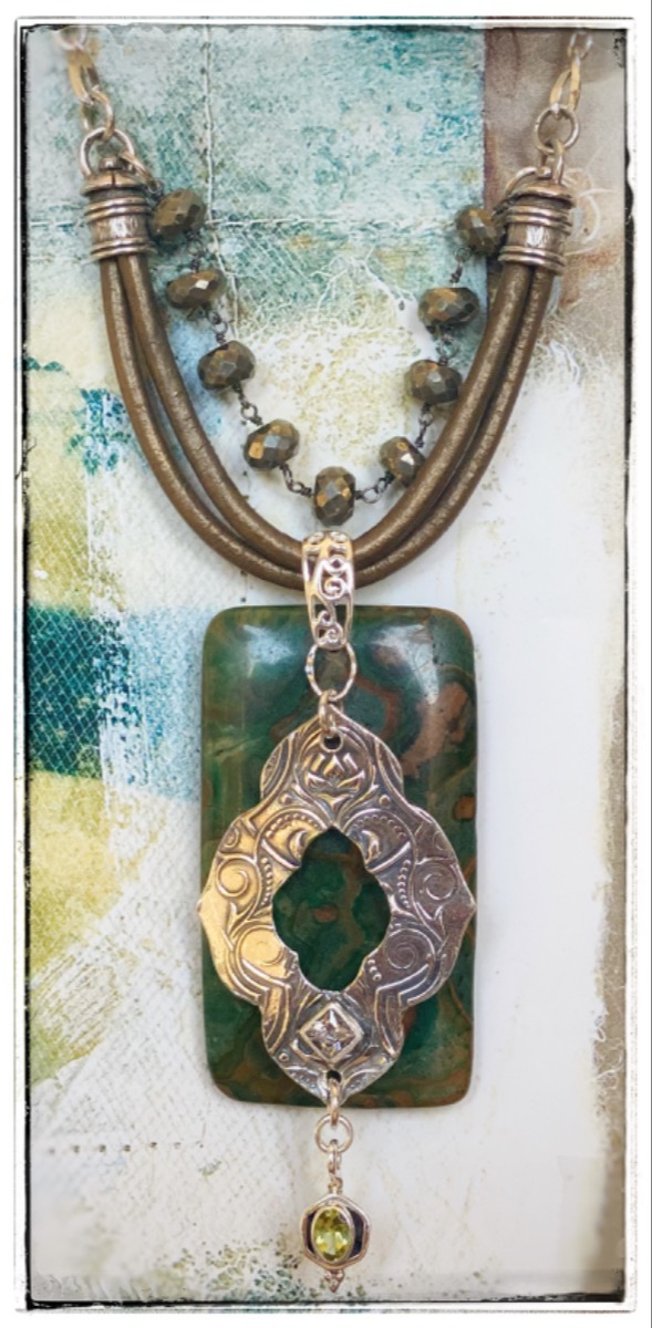 Ghost Eye jasper and peridot fine silver necklace