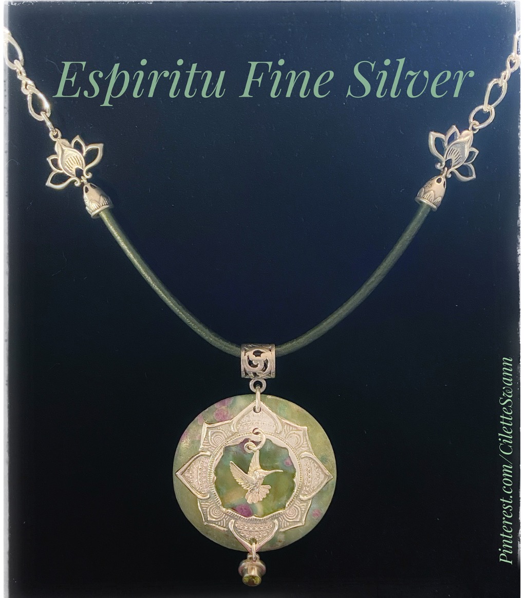 Ruby fuchsite and peridot fine silver pendant